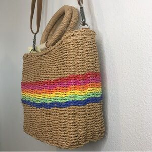 Multicolor Straw Crossbody Tote Bag